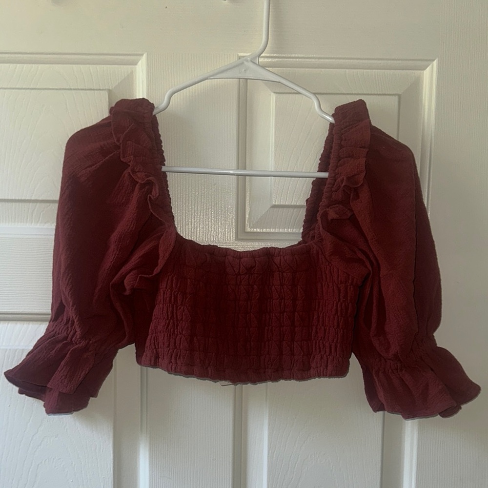 Free People Red Smocked Ruffled Blouse